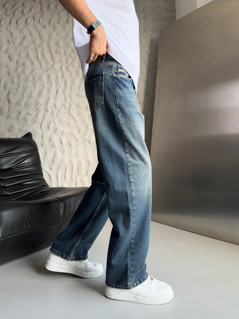 ESKİTME KOT LOOSE-FİT PANTOLON