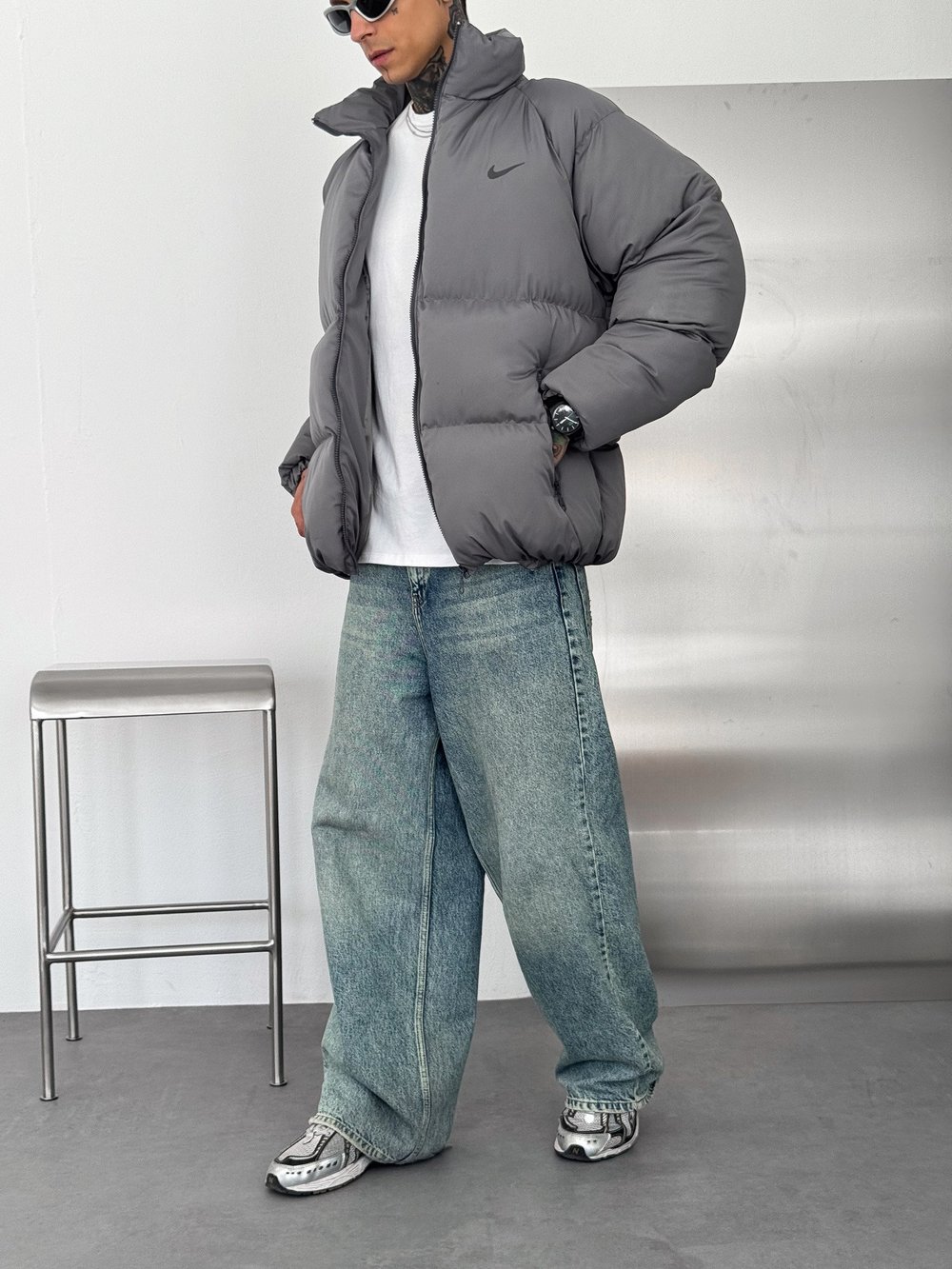 GRİ NİKE PUFFER MONT