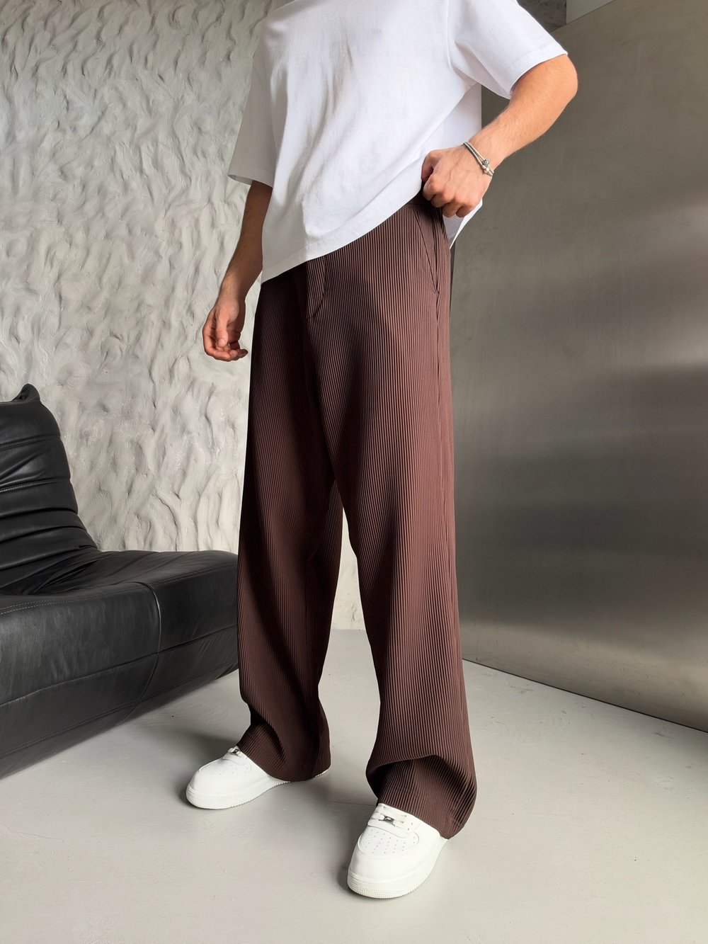 KAHVE FİTİLLİ KUMAŞ BAGGY PANTOLON