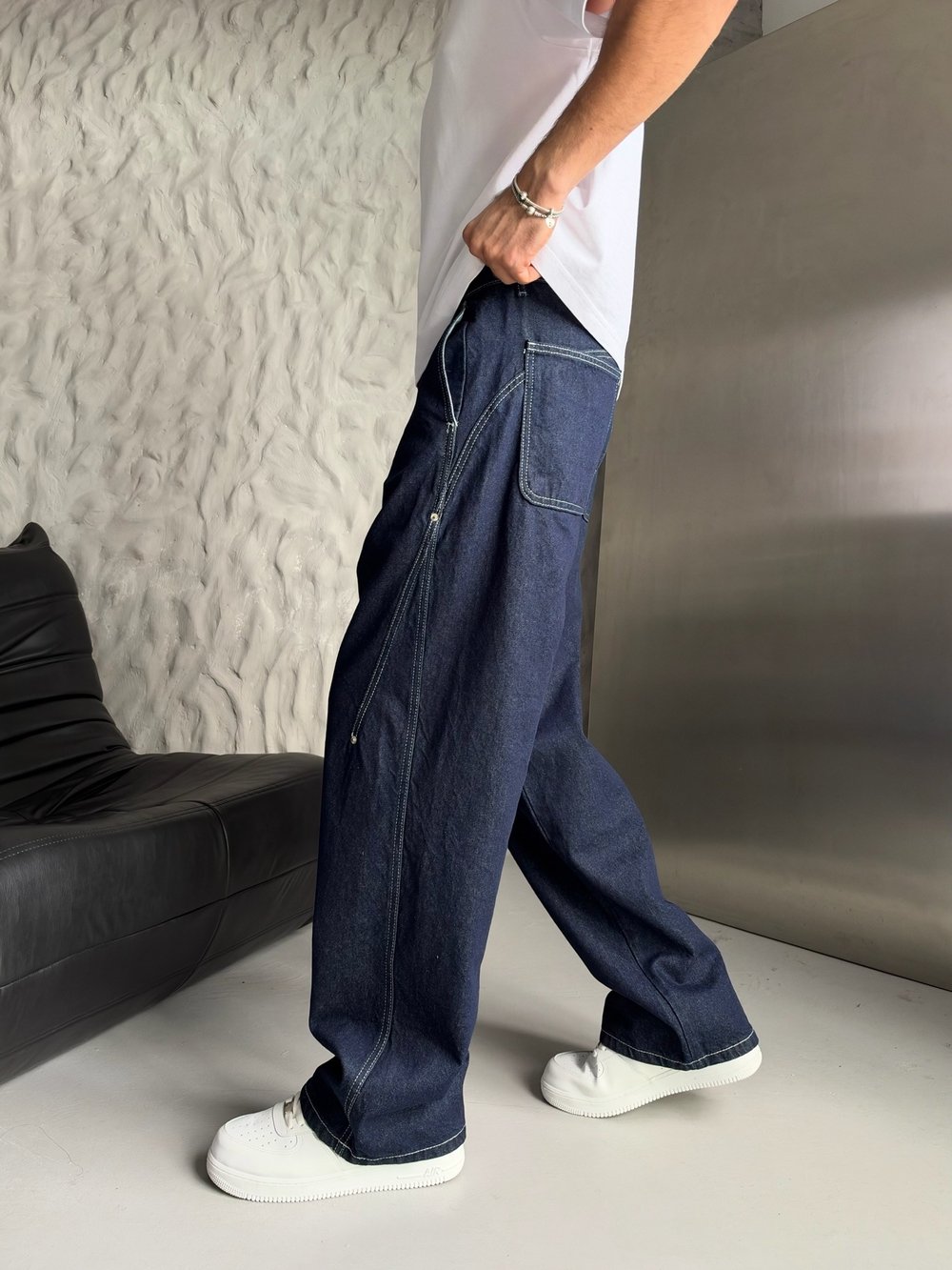 LACİVERT DİKİŞLİ SÜPER BAGGY PANTOLON