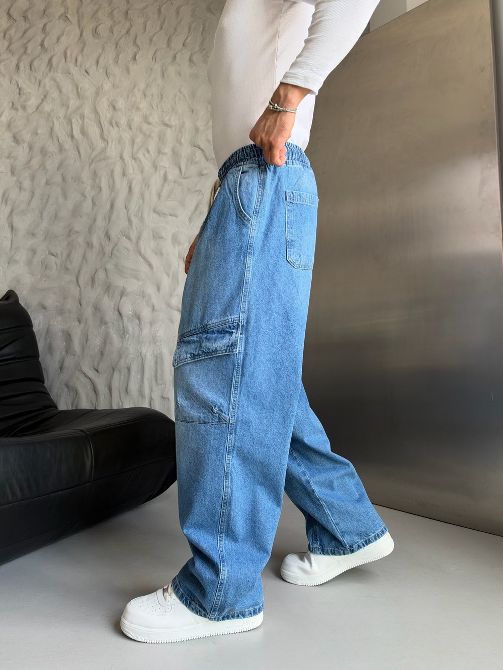 MAVİ BELİ LASTİKLİ KARGO CEPLİ BAGGY PANTOLON