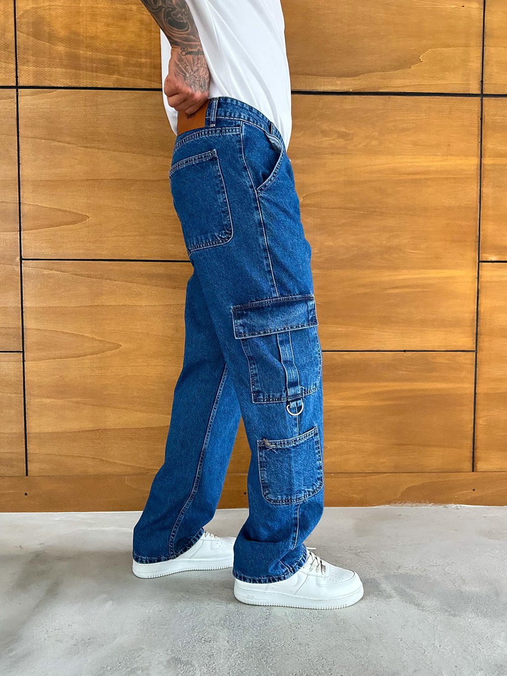 Mavi Çift Kargo Cep Baggy Pantolon