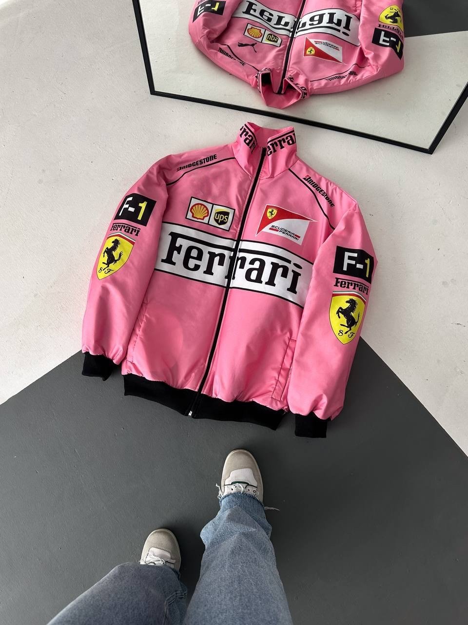 PEMBE FERRARİ BOMBER CEKET
