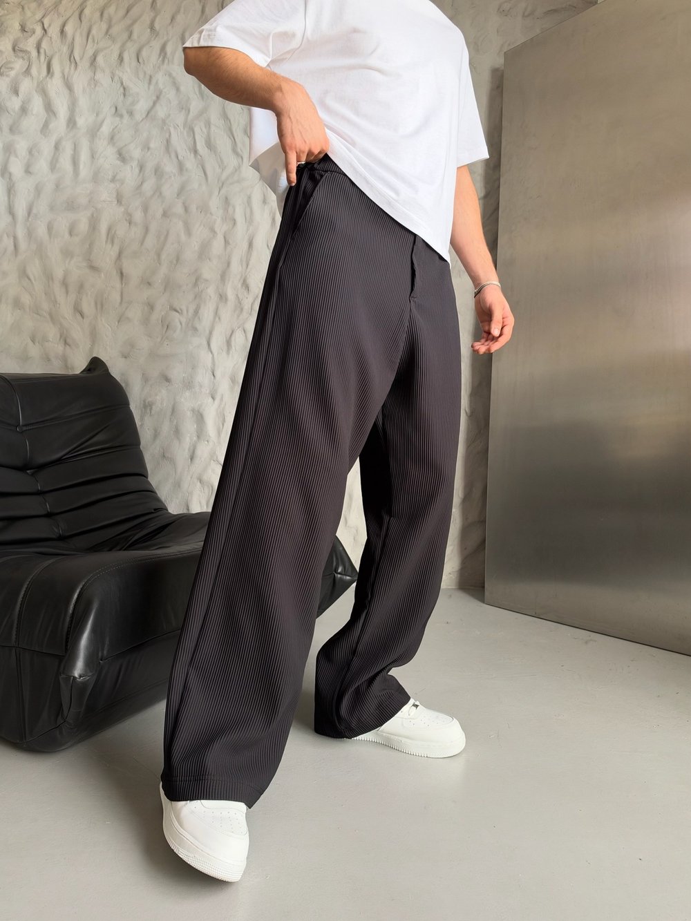 SİYAH FİTİLLİ KUMAŞ BAGGY PANTOLON