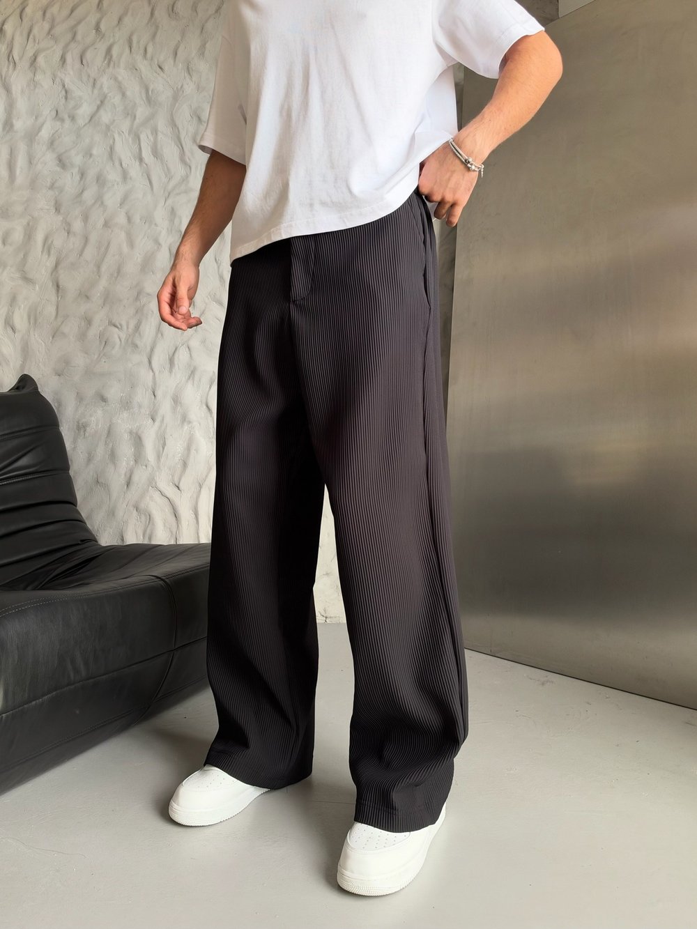 SİYAH FİTİLLİ KUMAŞ BAGGY PANTOLON