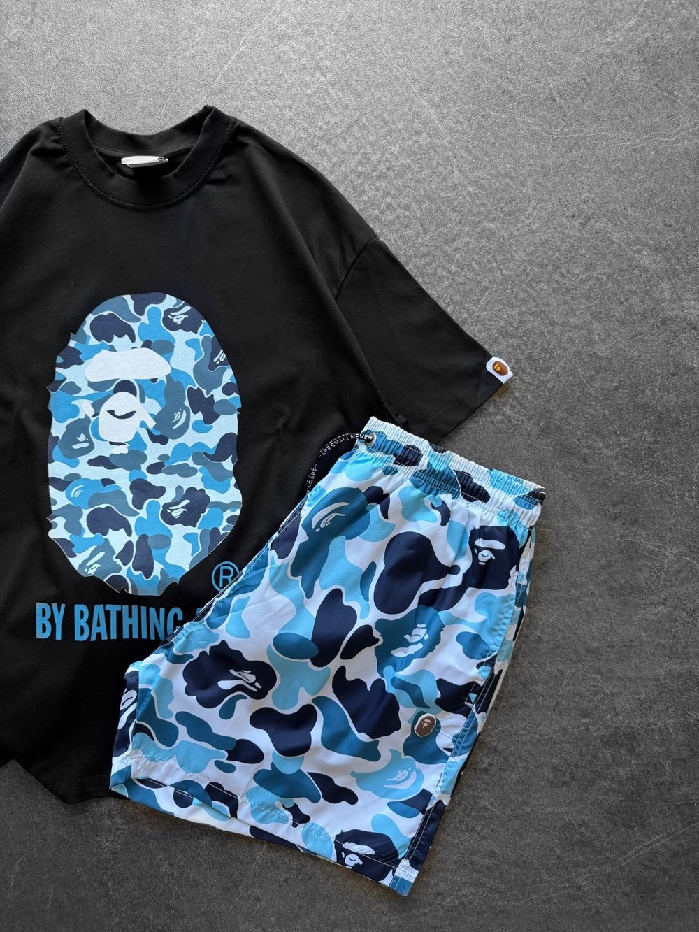 SİYAH MAVİ DENİZ ŞORTLU BAPE TAKIM