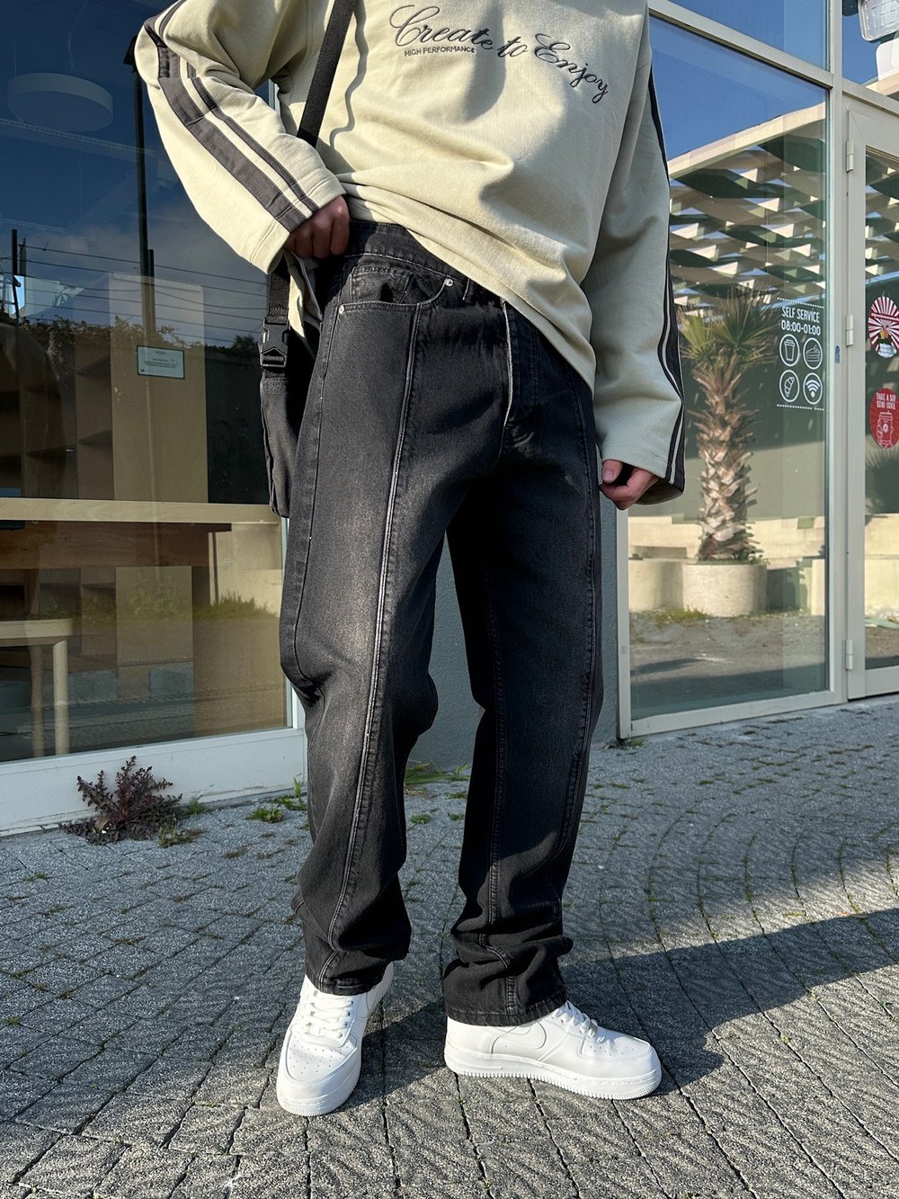 SİYAH ORTA ÇİZGİ BAGGY PANTOLON