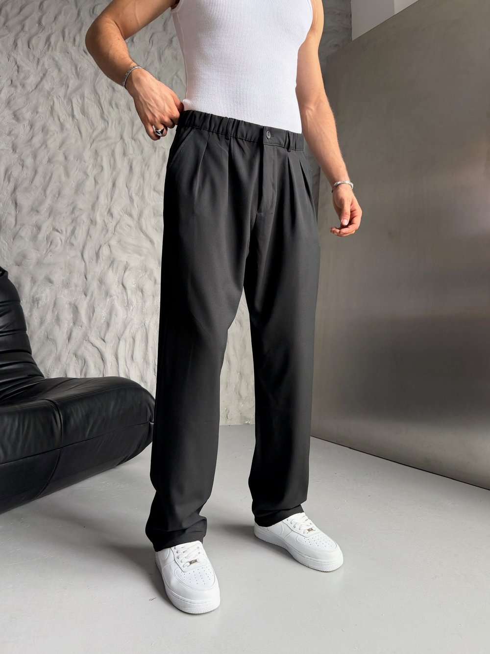 SİYAH PİLELİ BAGGY KUMAŞ PANTOLON