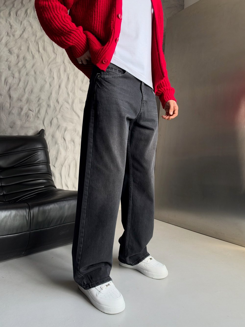 SİYAH YIKAMA LOOSE-FİT PANTOLON