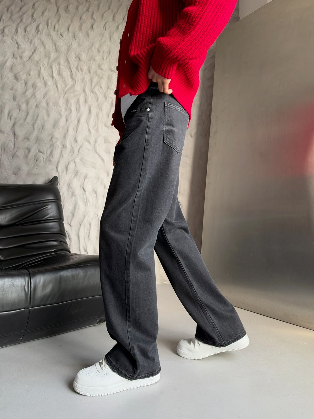 SİYAH YIKAMA LOOSE-FİT PANTOLON