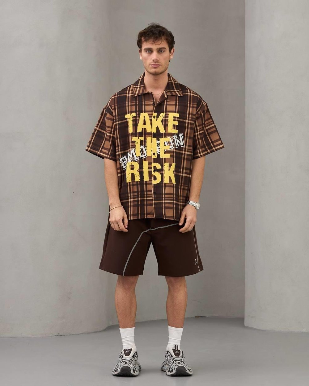TAKE RISK BASKILI OVERSİZE GÖMLEK