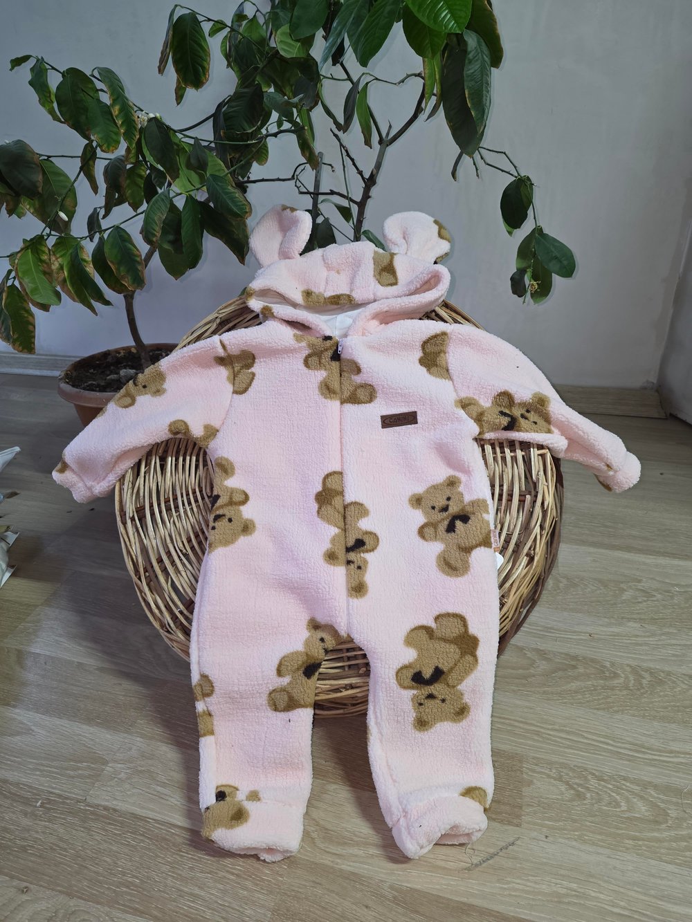 Ayıcıklı Bej Bebek Tulum – Yumuşak ve Rahat