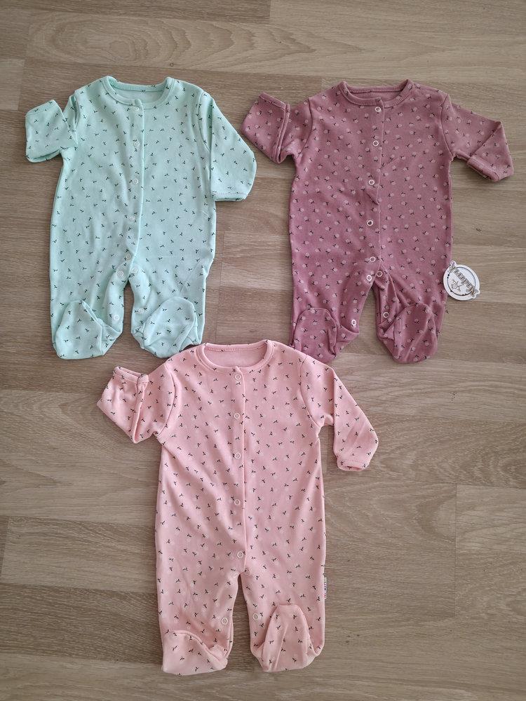 Çıtır Çiçek Baskılı %100 Pamuk Bebek Tulum Seti 3 Adet Tek Paket