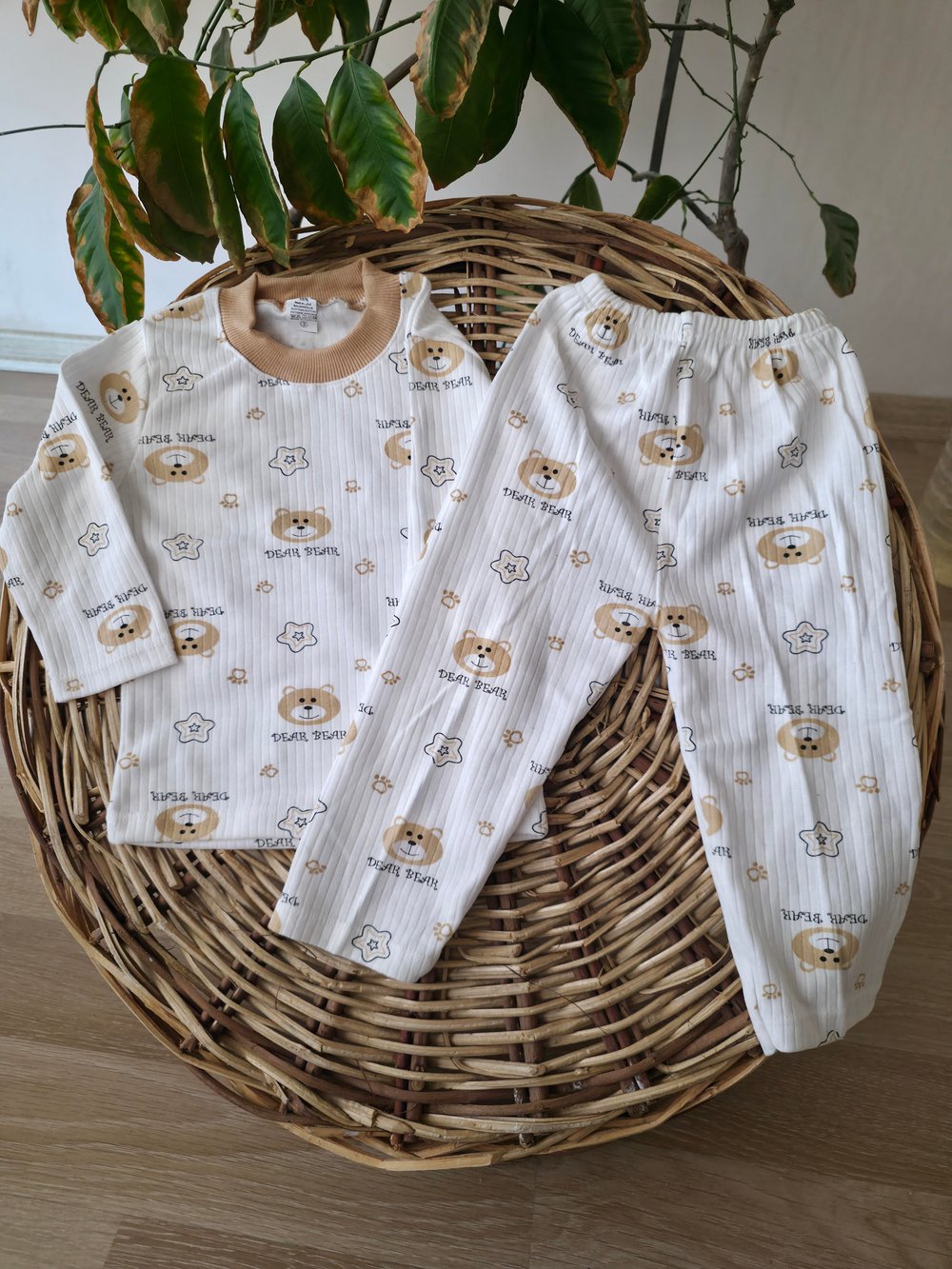dear bear baskılı %100 pamuk çocuk ev uyku pijama takımı