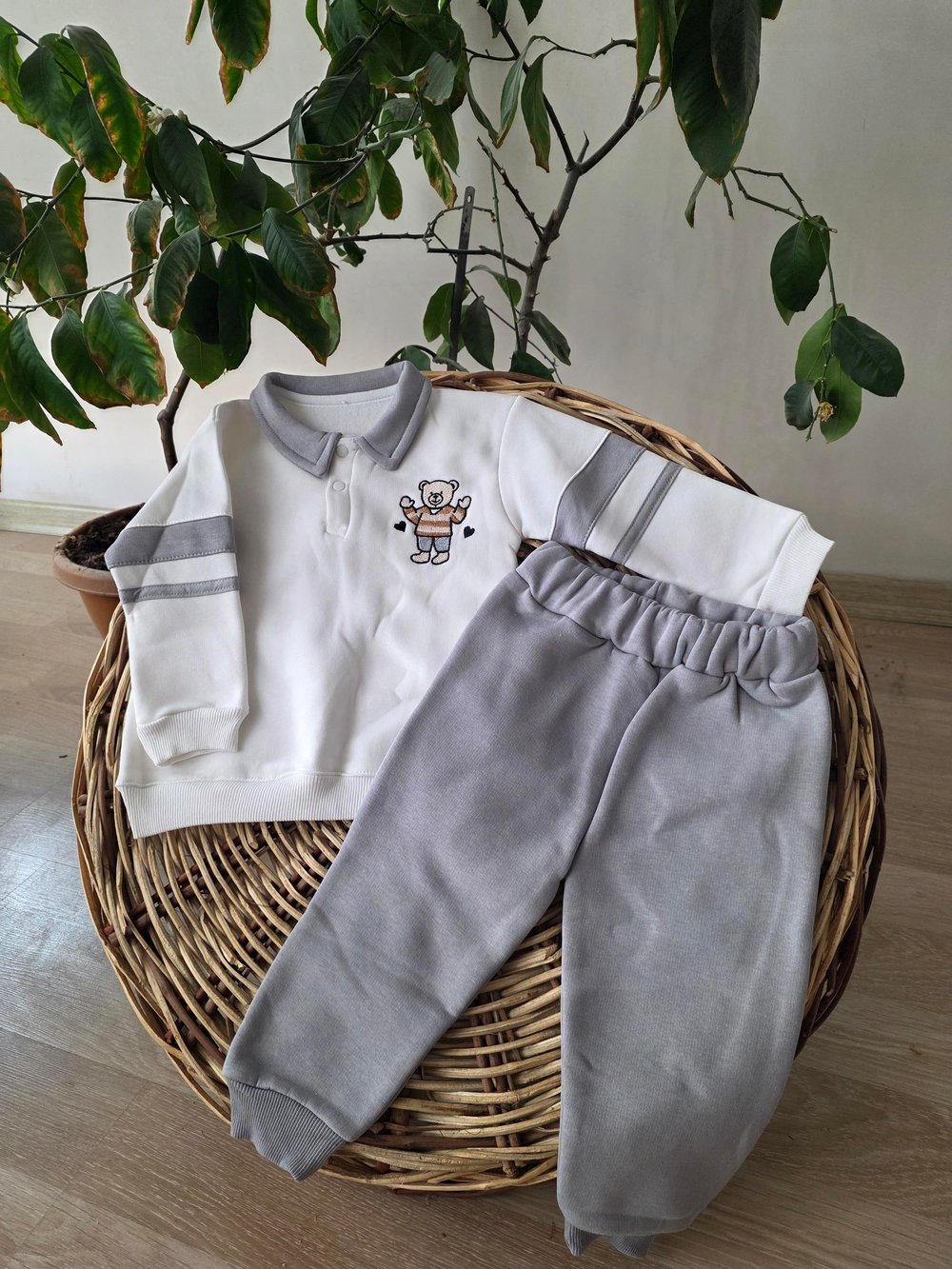 kalp ayı işlemeli 2li takım bebek günlük şık rahat model
