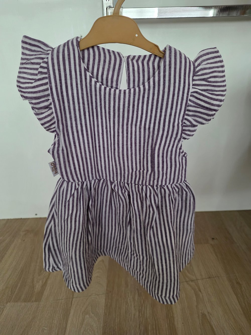 Lila Çizgili Müslin Kız Bebek Elbise %100 Pamuk Yazlık Rahat Elbise
