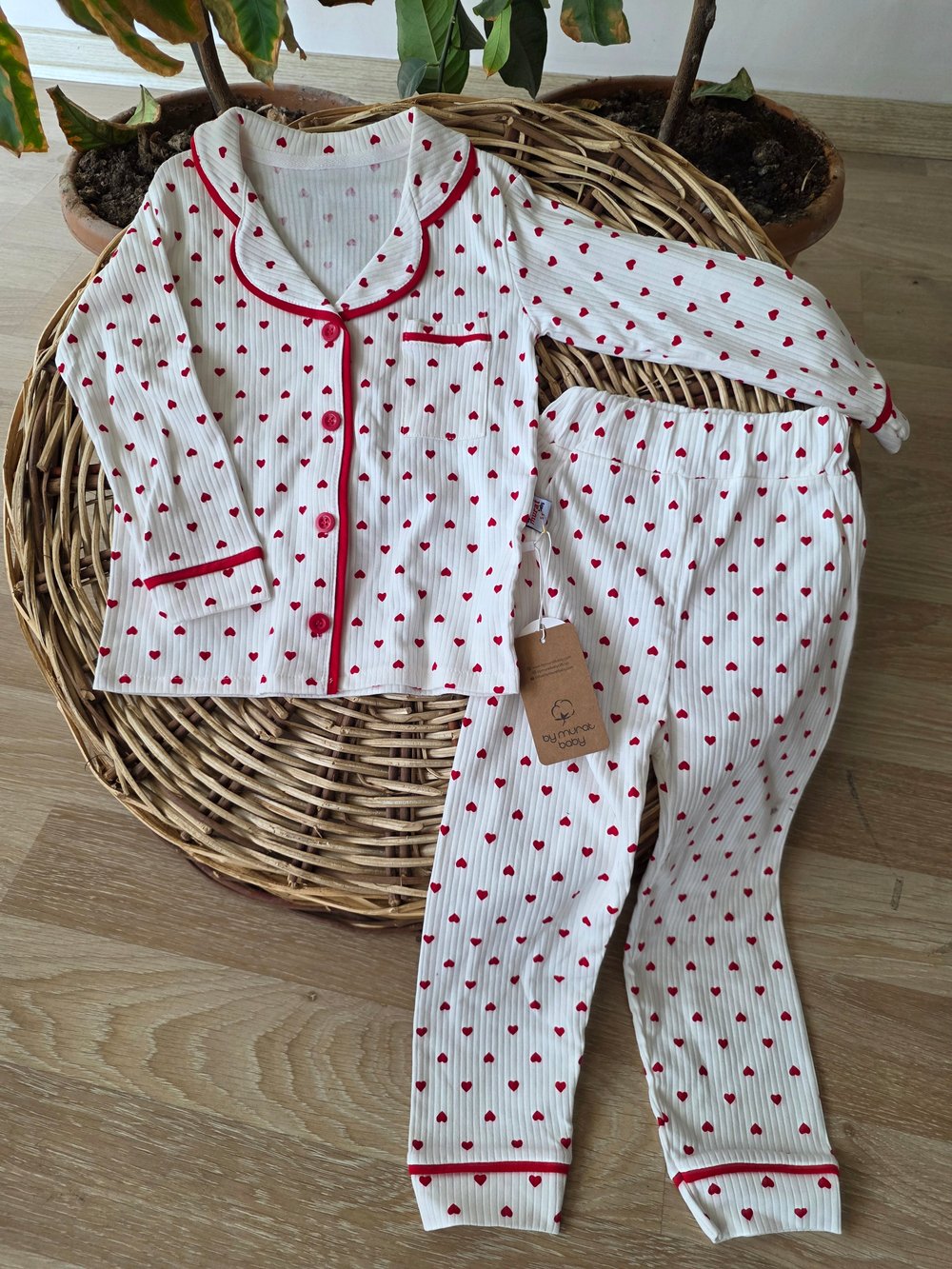 Minik Kalp Baskılı Kız Çocuk Pijama Takımı Yumuşak Rahat 2li Pijama