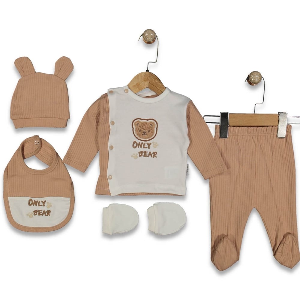 Only Bear Nakışlı %100 Pamuk 5’li Erkek Bebek Zıbın Seti 1-3 Ay
