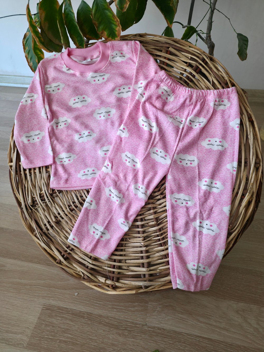 bulut baskılı %100 pamuk çocuk ev uyku pijama takımı