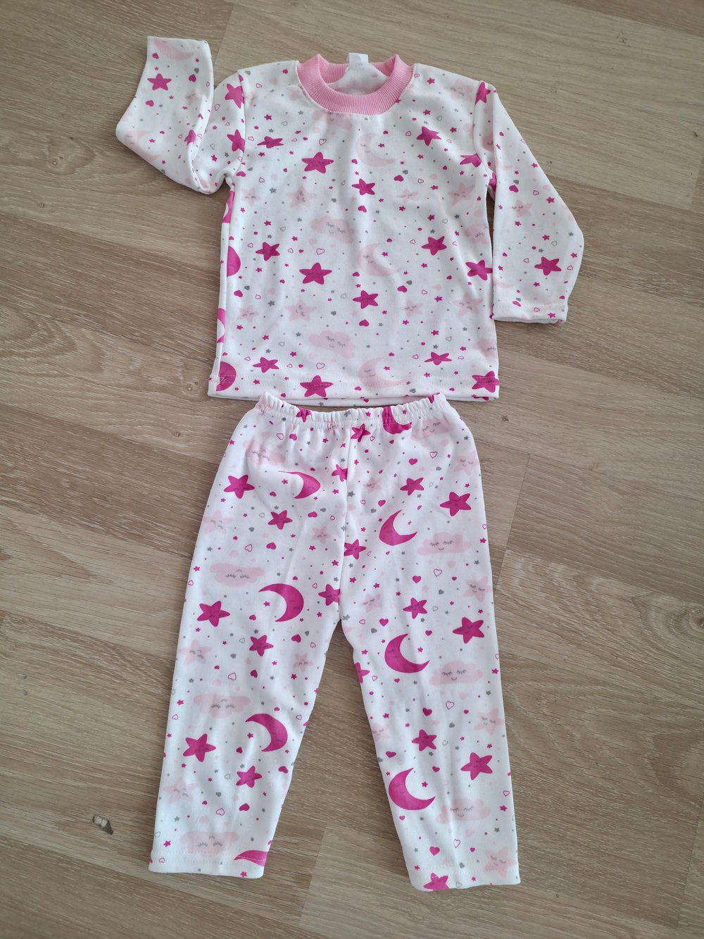 yıldız ay kalp baskılı %100 pamuk çocuk ev uyku pijama takımı