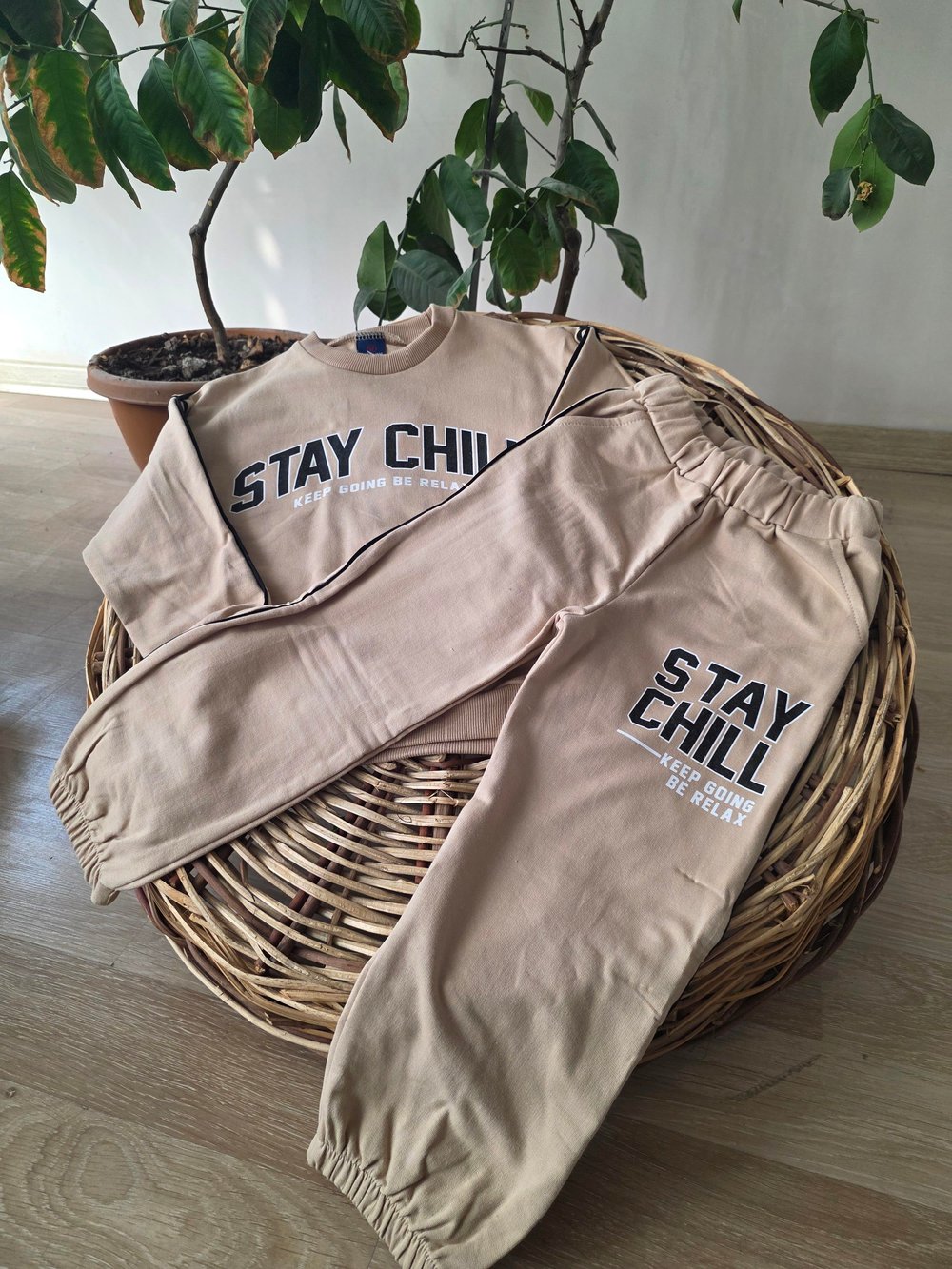 stay chill baskılı 2ip 2li takım çocuk günlük spor rahat model