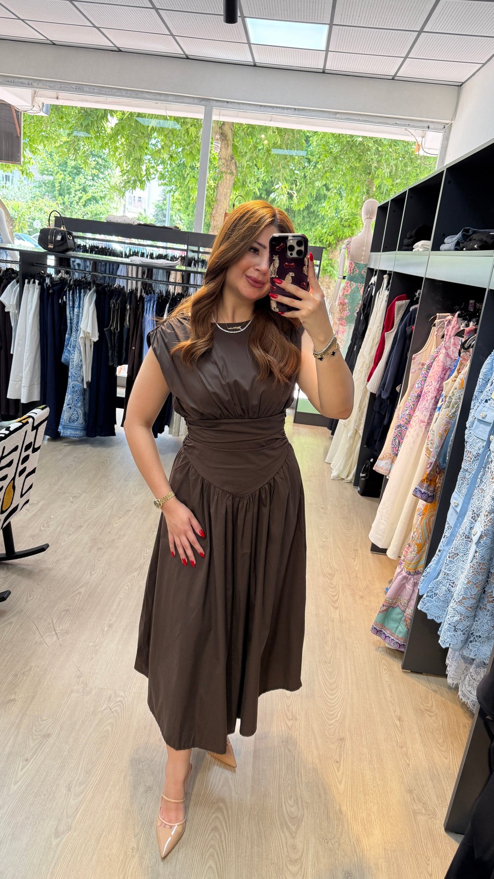 Drape Detaylı Sıfır Kol Elbise