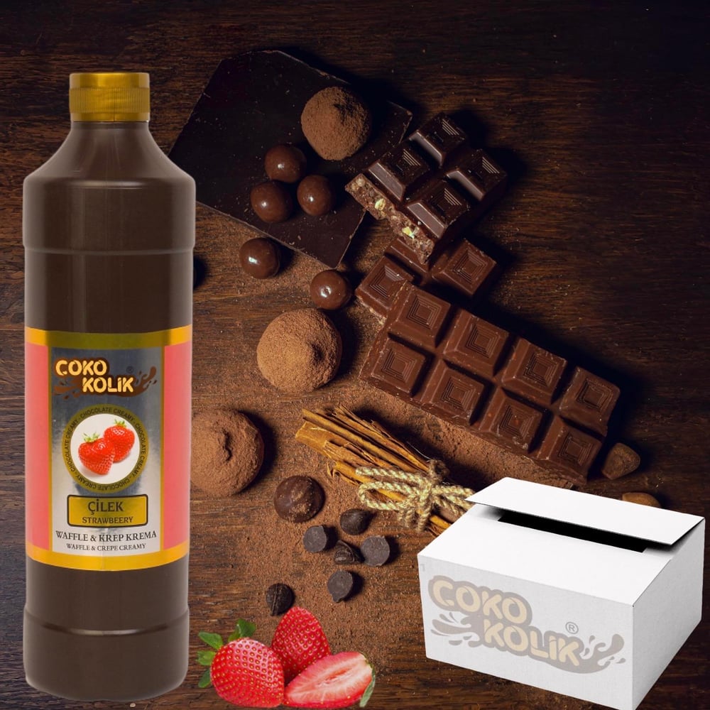 Çokokolik Waffle-Krep-Dondurma Sosu Çilekli 1 Kg x 8'li