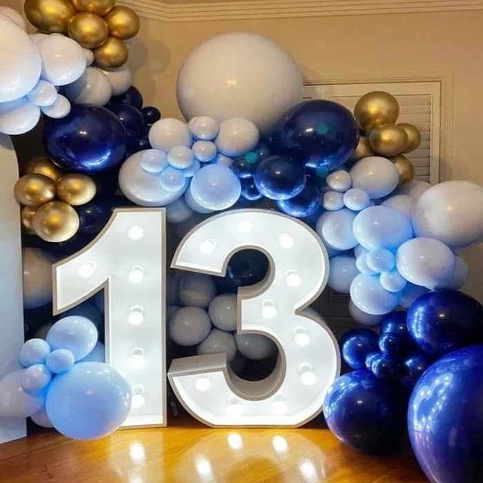 13 Yaş Lacivert Altın Işıklı Balon Dekoru Konsepti