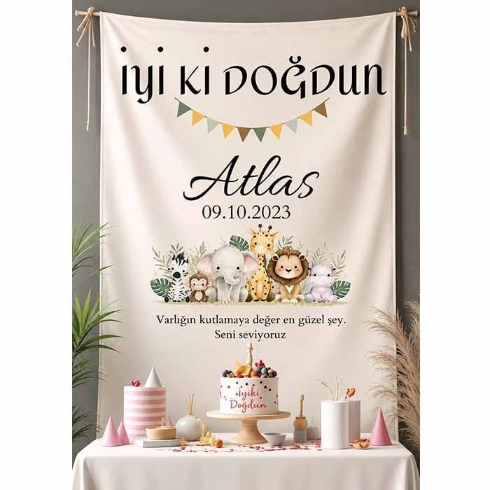 Kişiye Özel Doğum Günü Dikey Kumaş Afiş