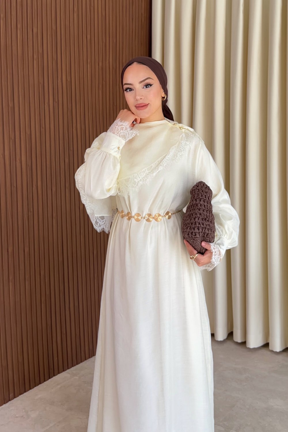 Lace Elbise - Krem
