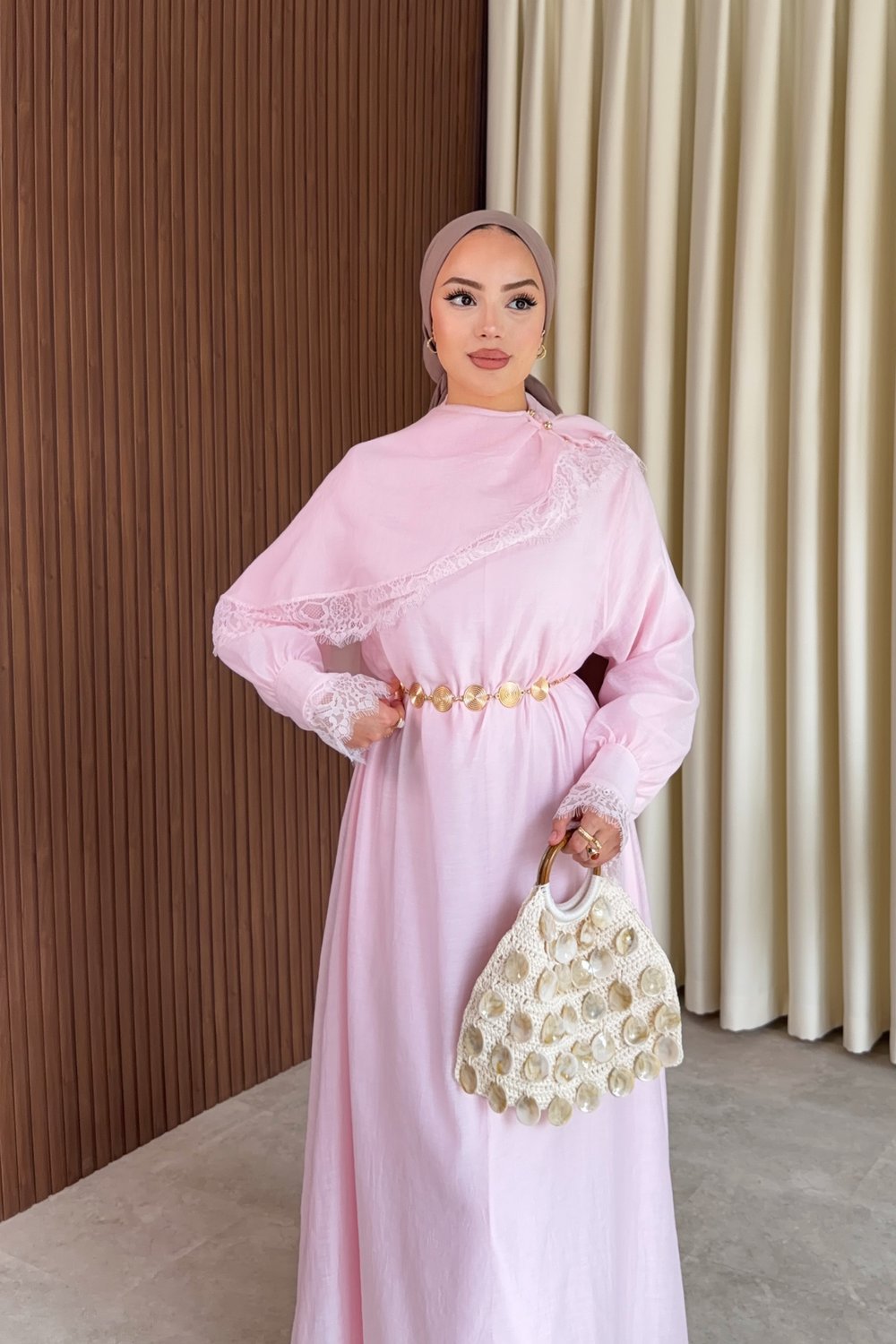 Lace Elbise - Pembe