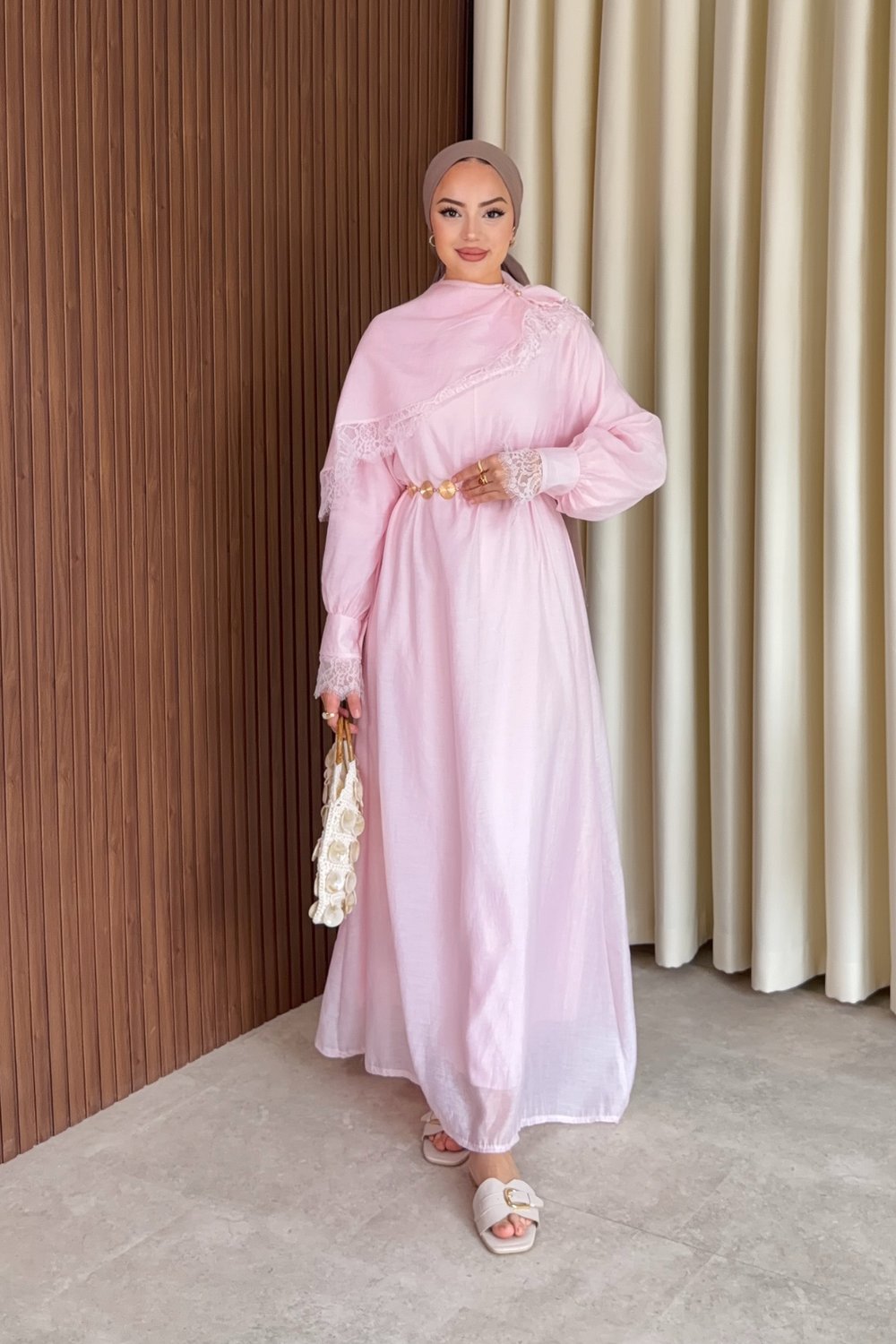 Lace Elbise - Pembe