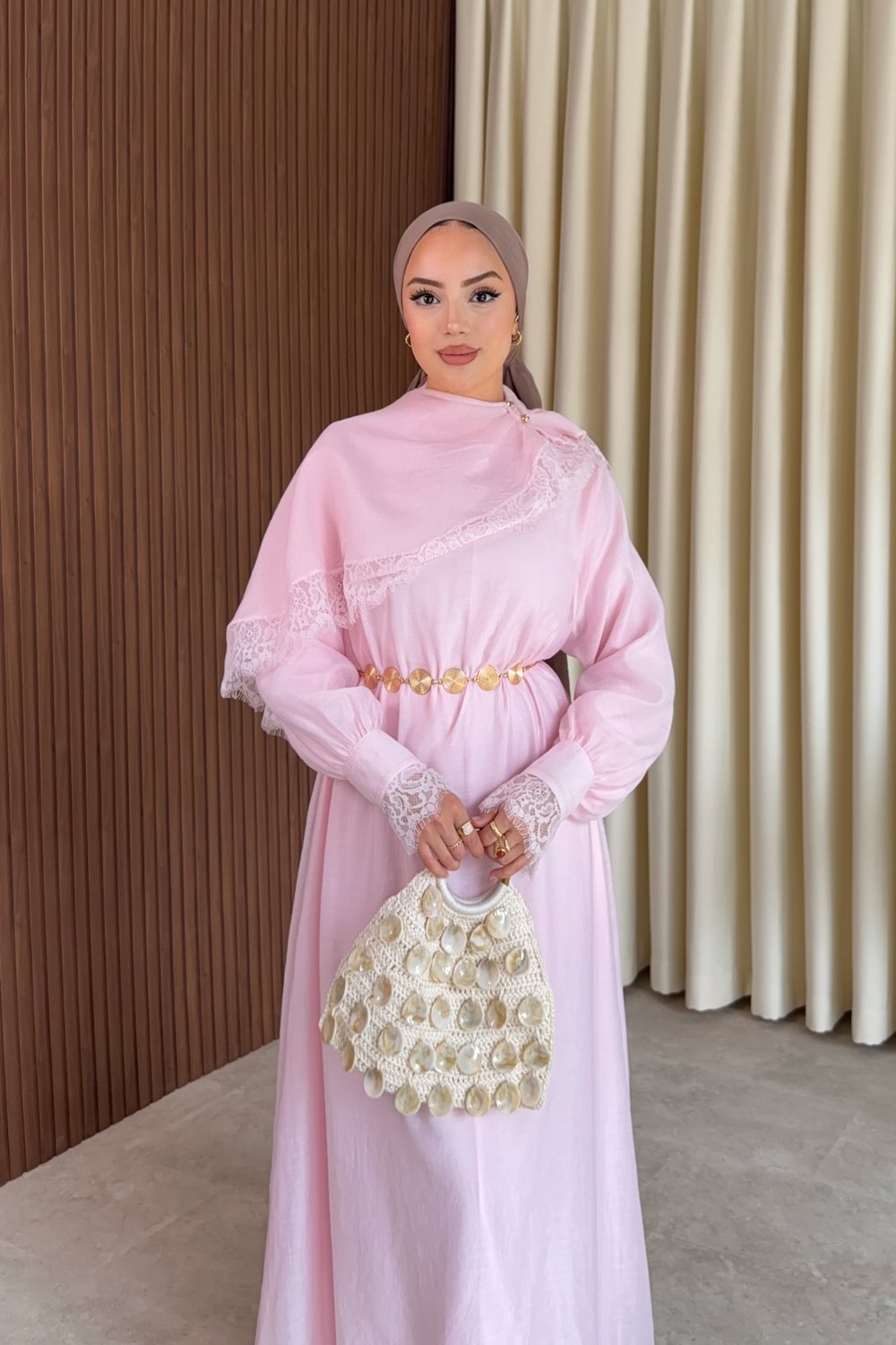 Lace Elbise - Pembe