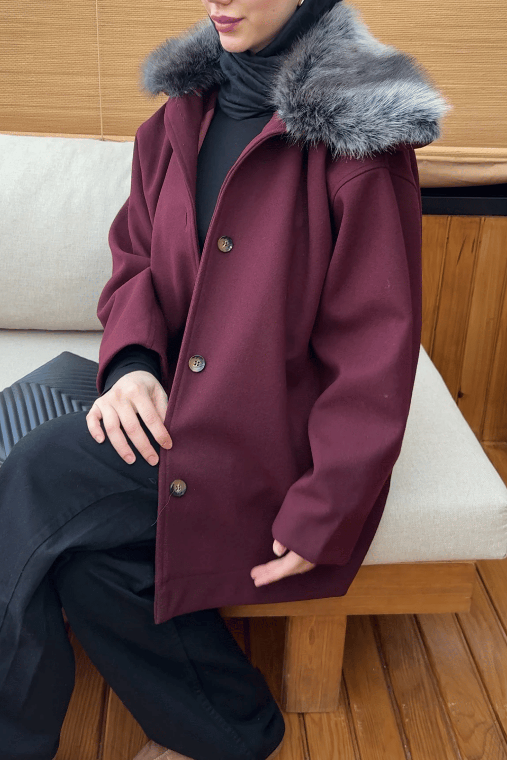 Loren Kürklü Kaban - Bordo