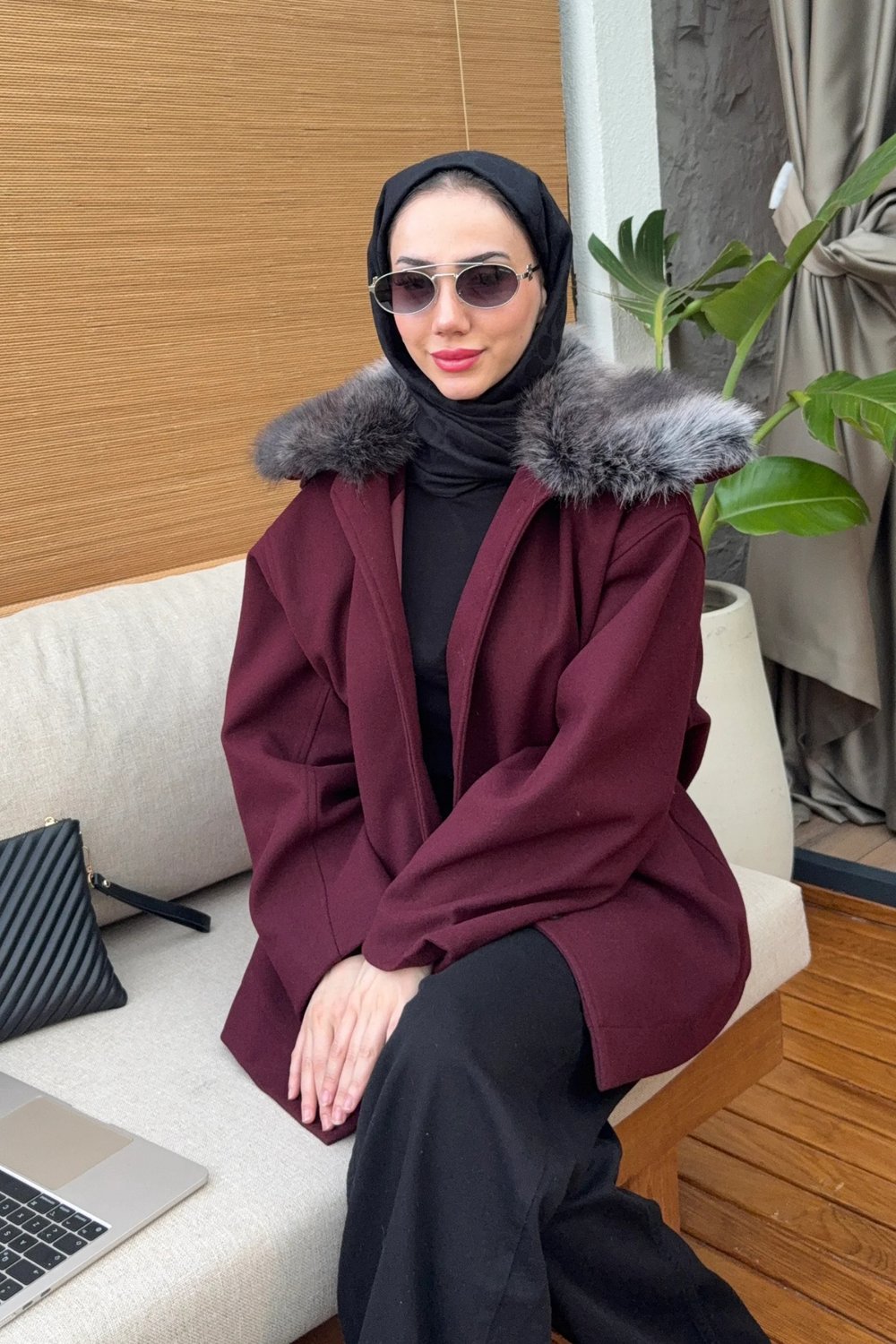 Loren Kürklü Kaban - Bordo