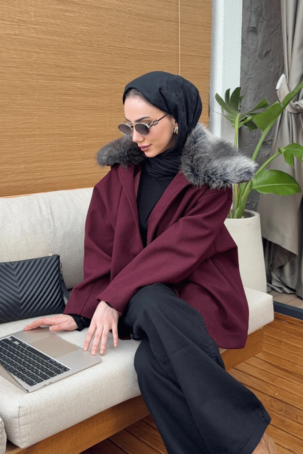 Loren Kürklü Kaban - Bordo