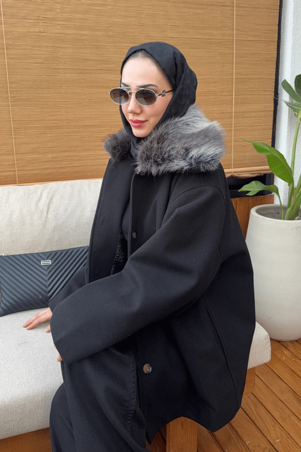 Loren Kürklü Kaban - Siyah