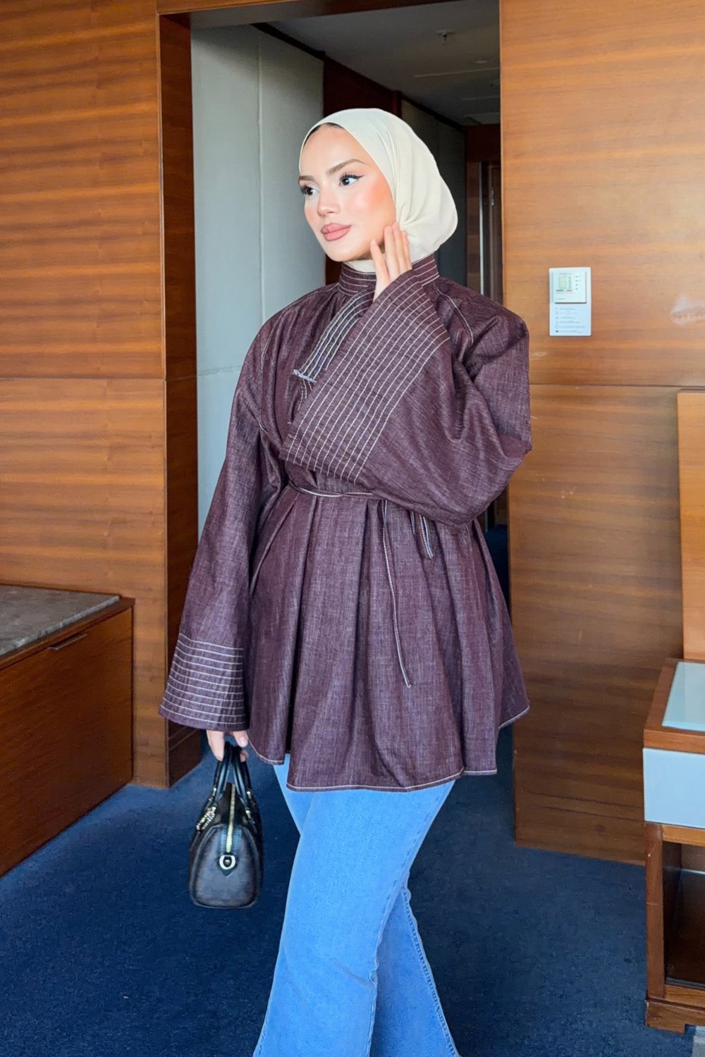 Mina Denim Gömlek - Bordo