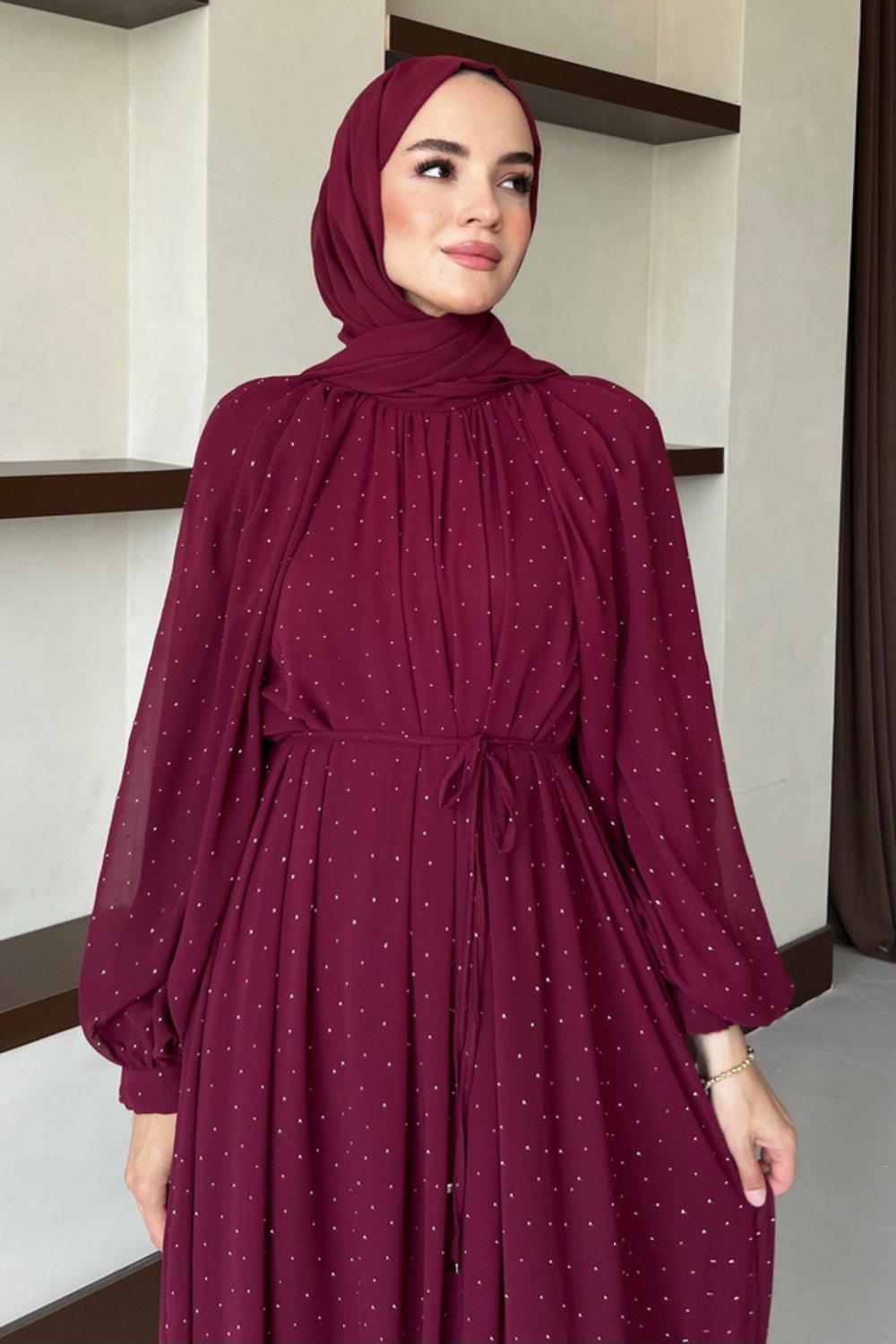 Monica Şifon Elbise - Bordo
