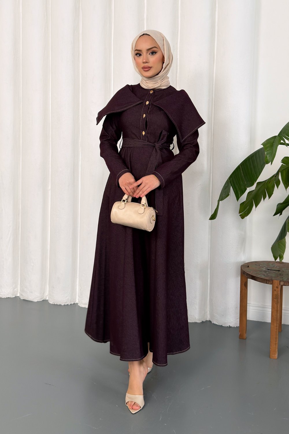 Neva Denim Elbise - Bordo