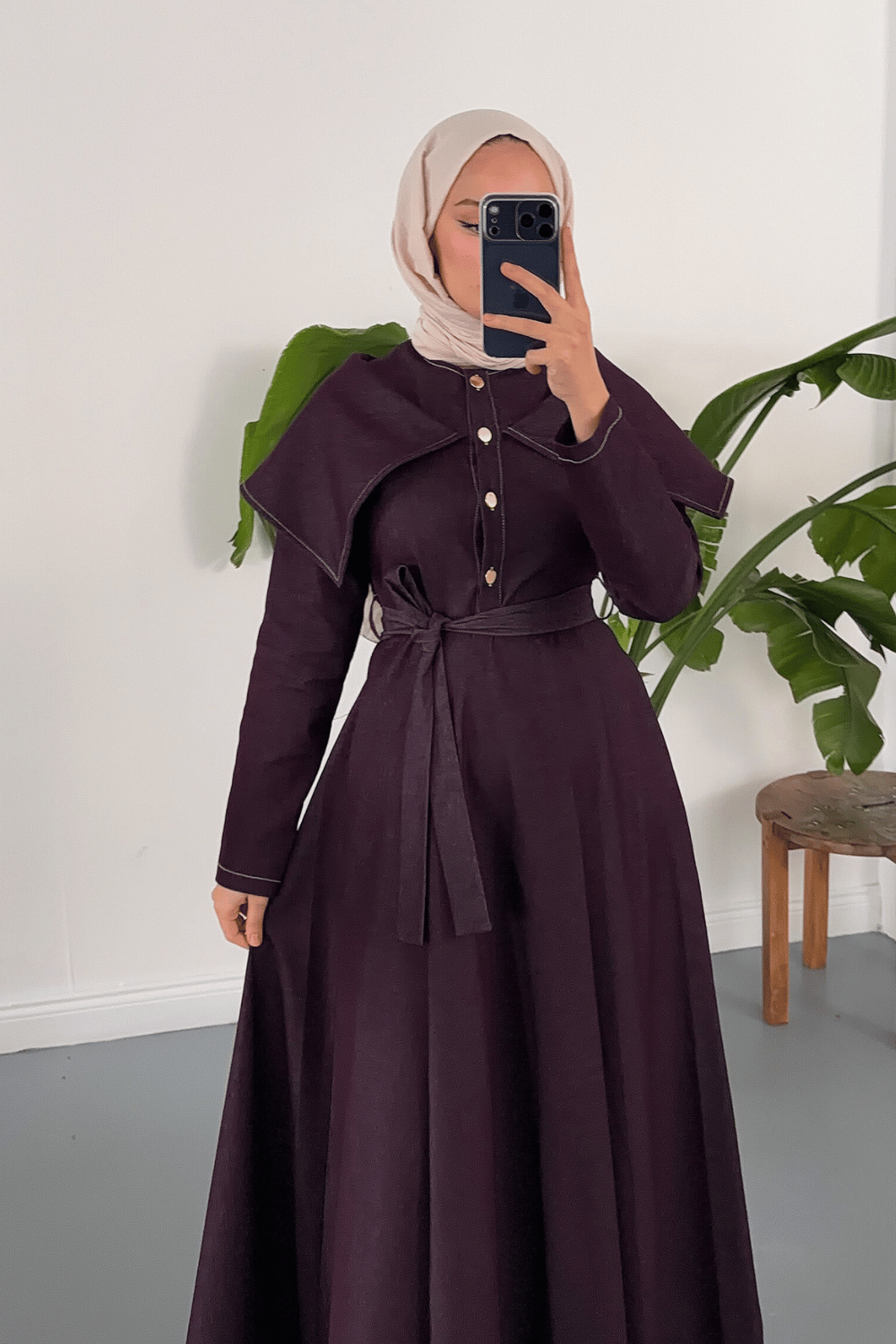 Neva Denim Elbise - Bordo
