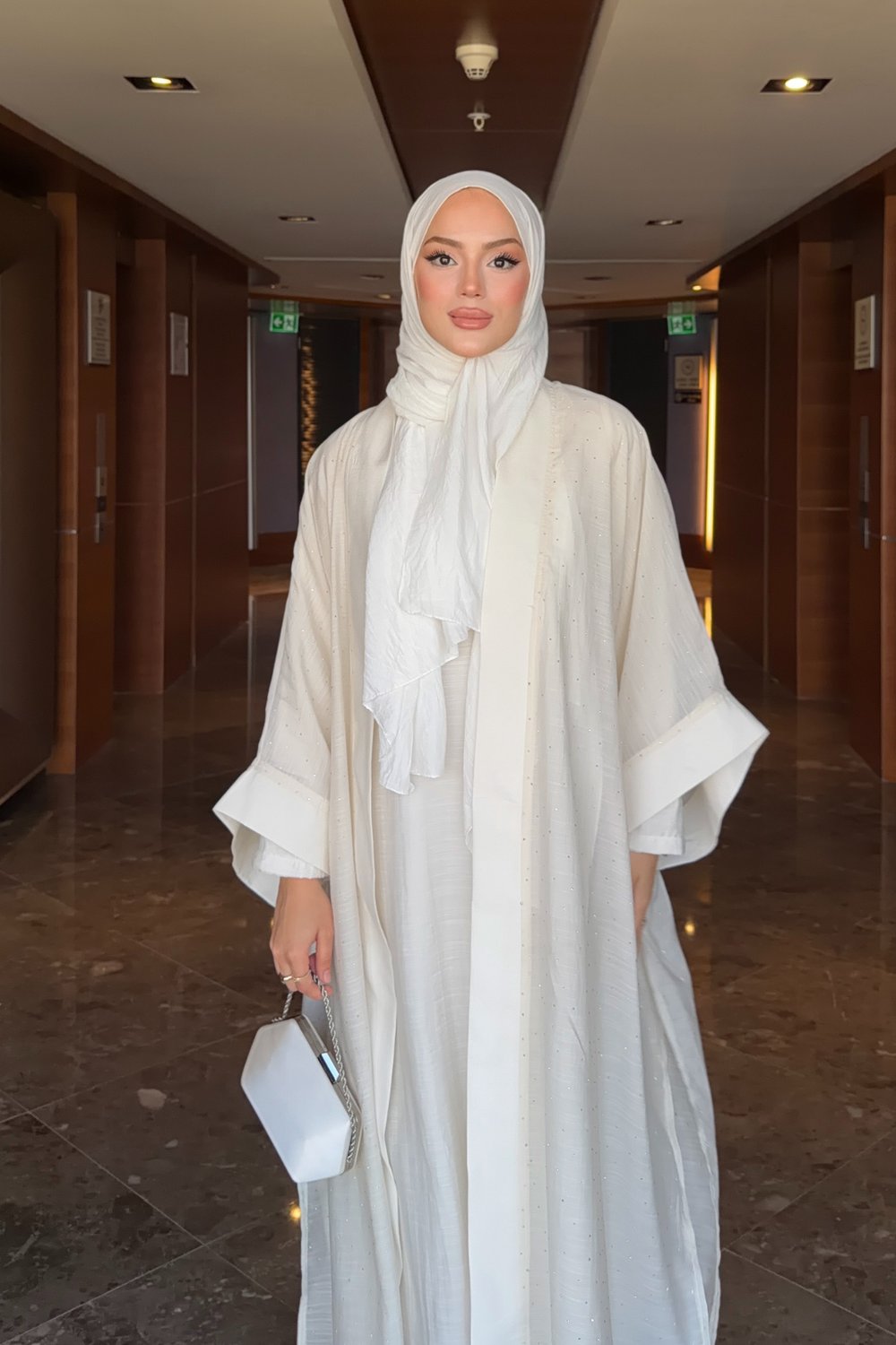 Shine Abaya Takım - Ekru