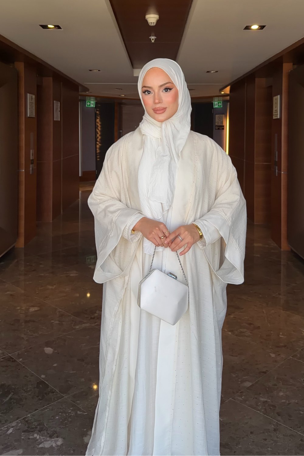 Shine Abaya Takım - Ekru