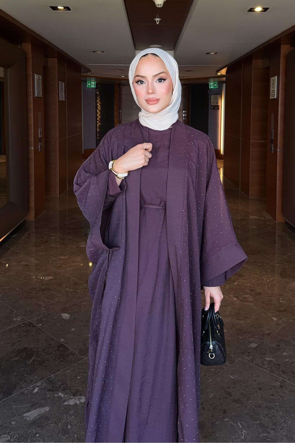 Shine Abaya Takım - Mürdüm