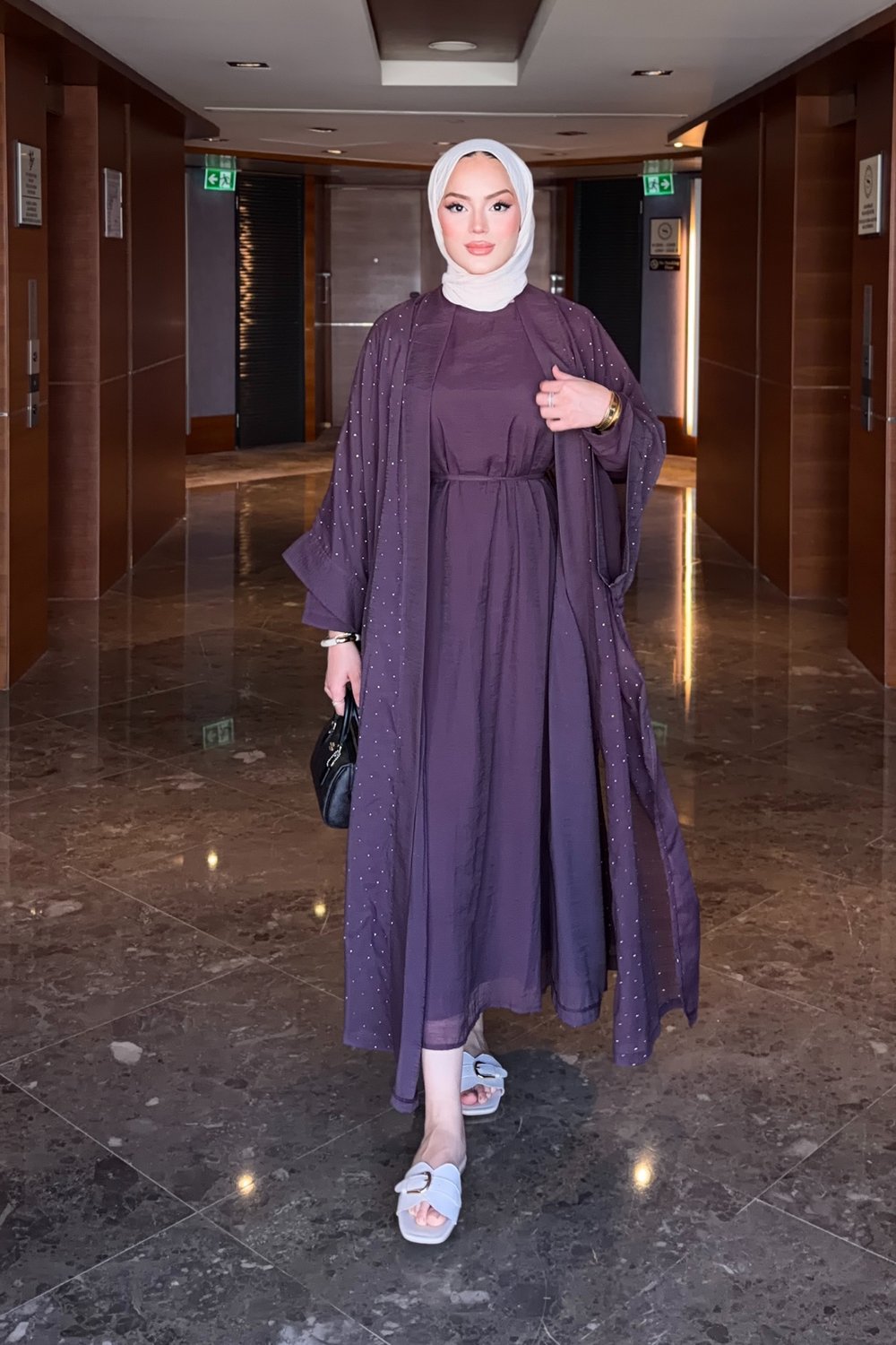 Shine Abaya Takım - Mürdüm