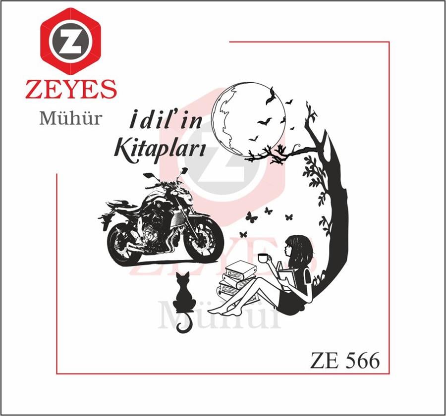 Agaç Altinda Kitap Okuyan Kadin ve Motoru Kitap  Mührü   ZE 566