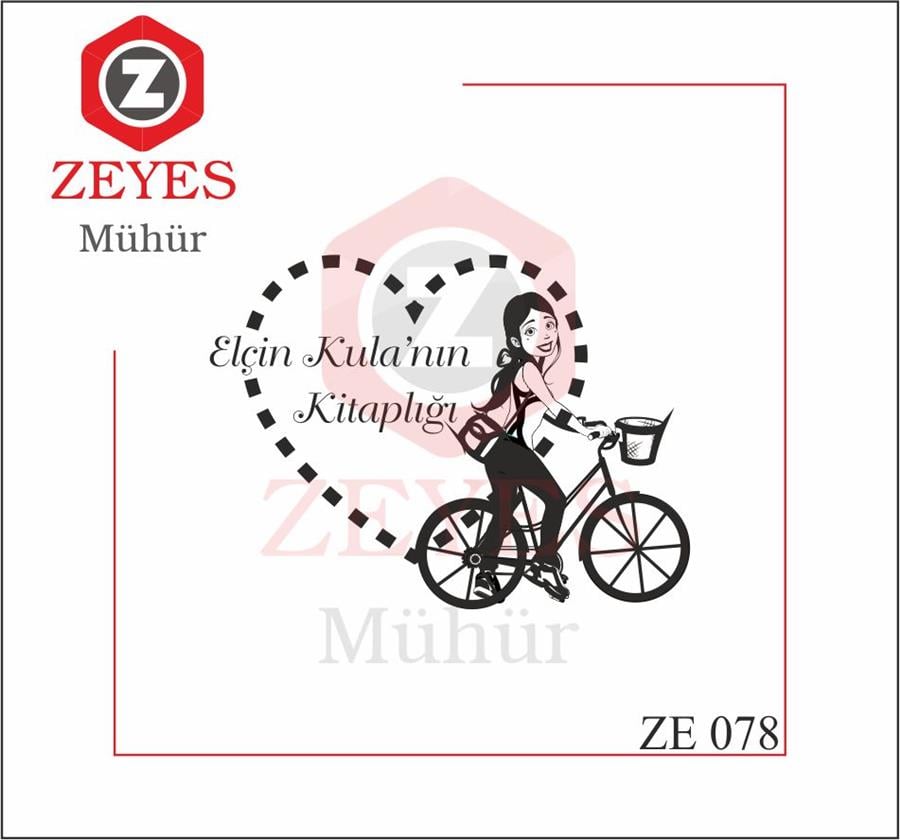 Bisikletli Kiz Kalpli Çerçeveli Kitap Mührü  ZE 078