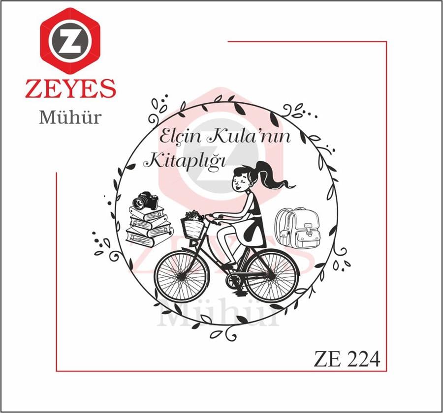 Çiçekli Çerçeve Bisikletli Kiz Kitap Mührü  ZE 224