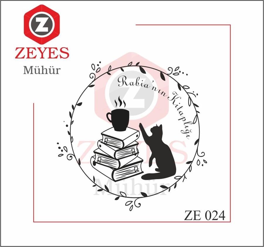 Çiçekli Çerçeveli Kitaplar Kedi Kahve Mührü ZE 024
