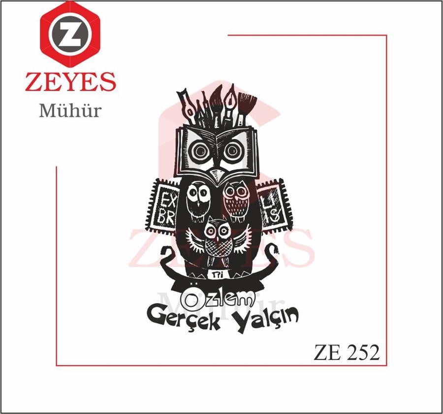 ExLibris Baykus Ressam Kitap Mührü ZE 252